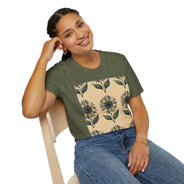 Floral Sunflower T-Shirt, Unisex Softstyle Cotton Tee
