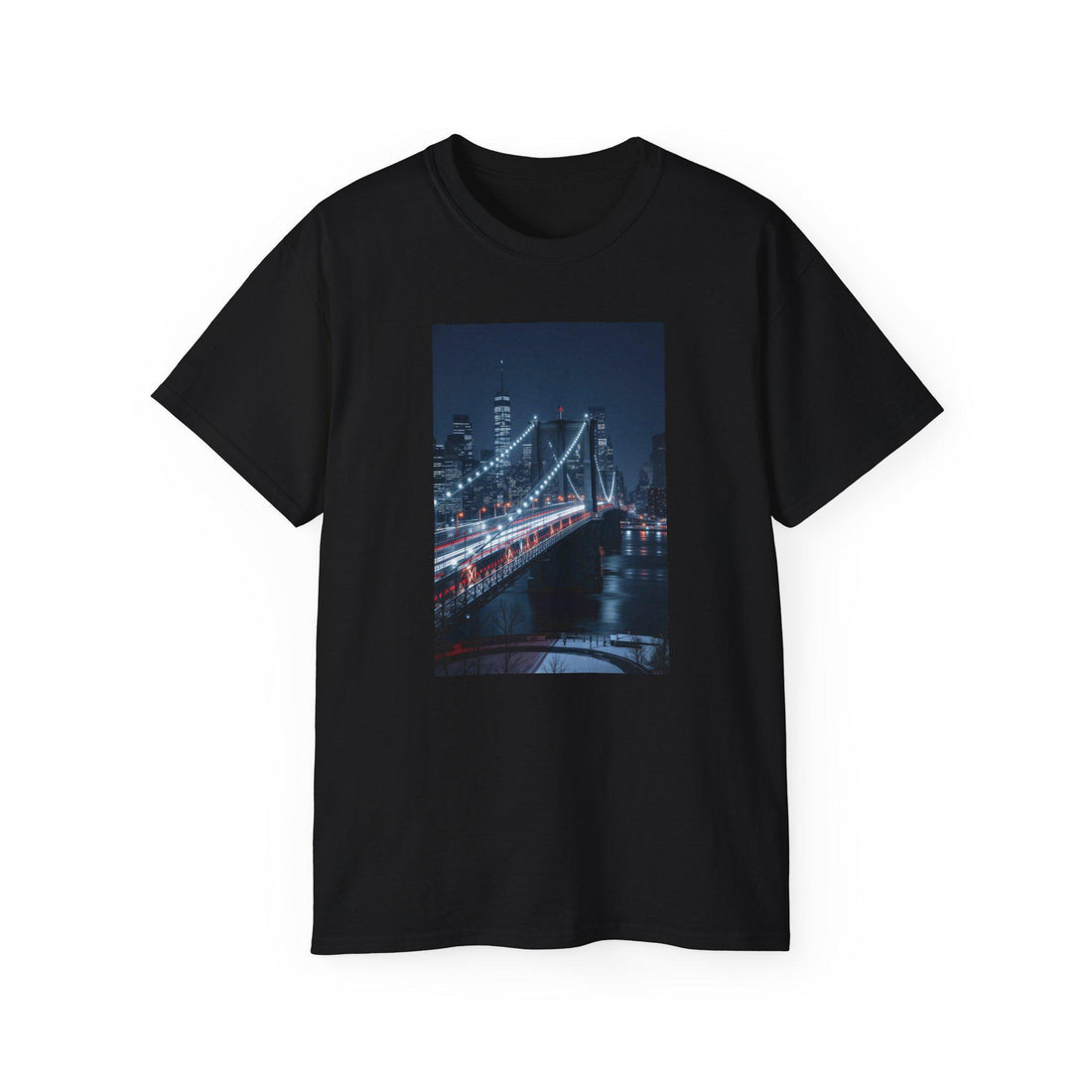 Cityscape Bridge Graphic Ultra Cotton Tee: Night Vibes