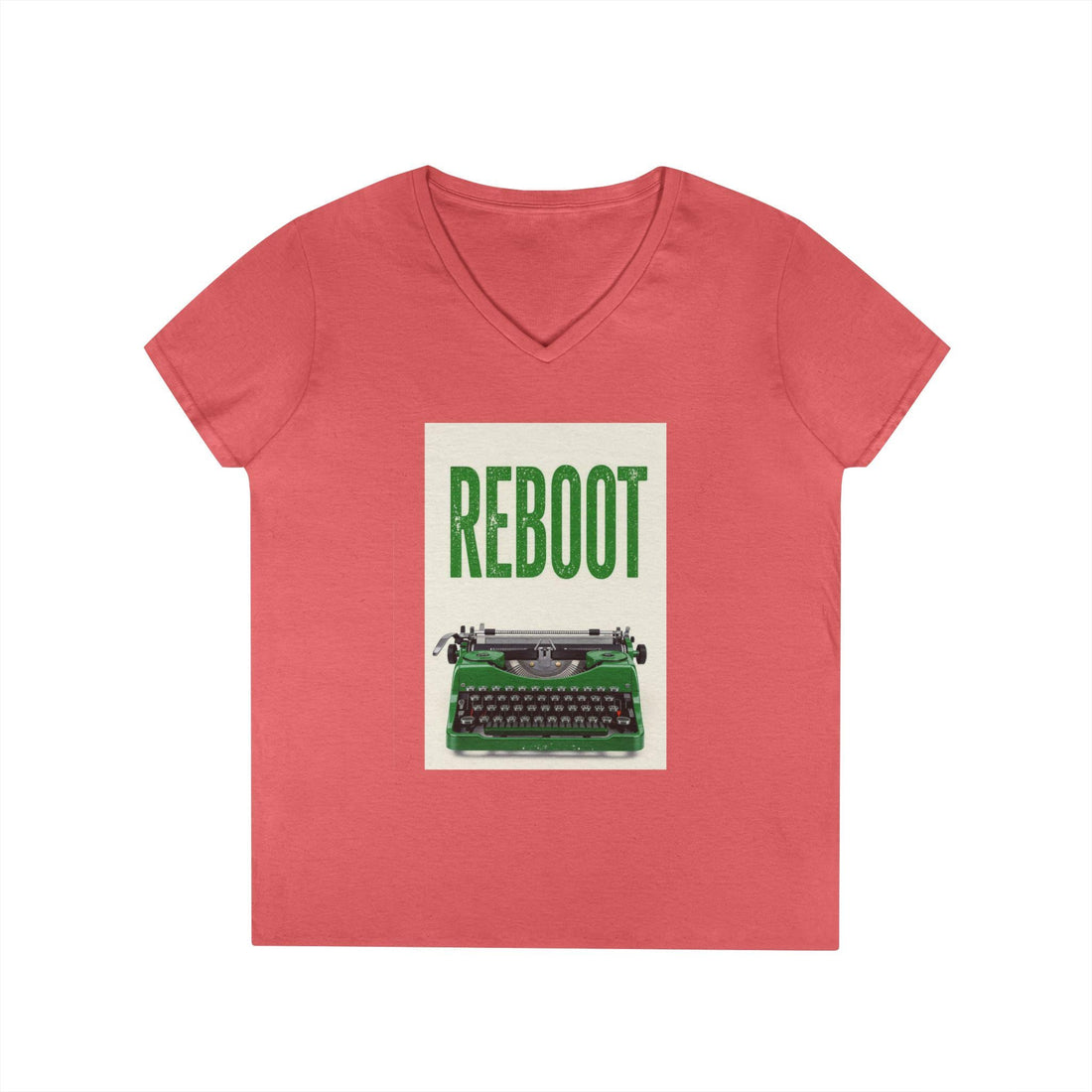 Vintage Typewriter 'Reboot' Graphic Tee - Ladies' V-Neck Cotton T-Shirt